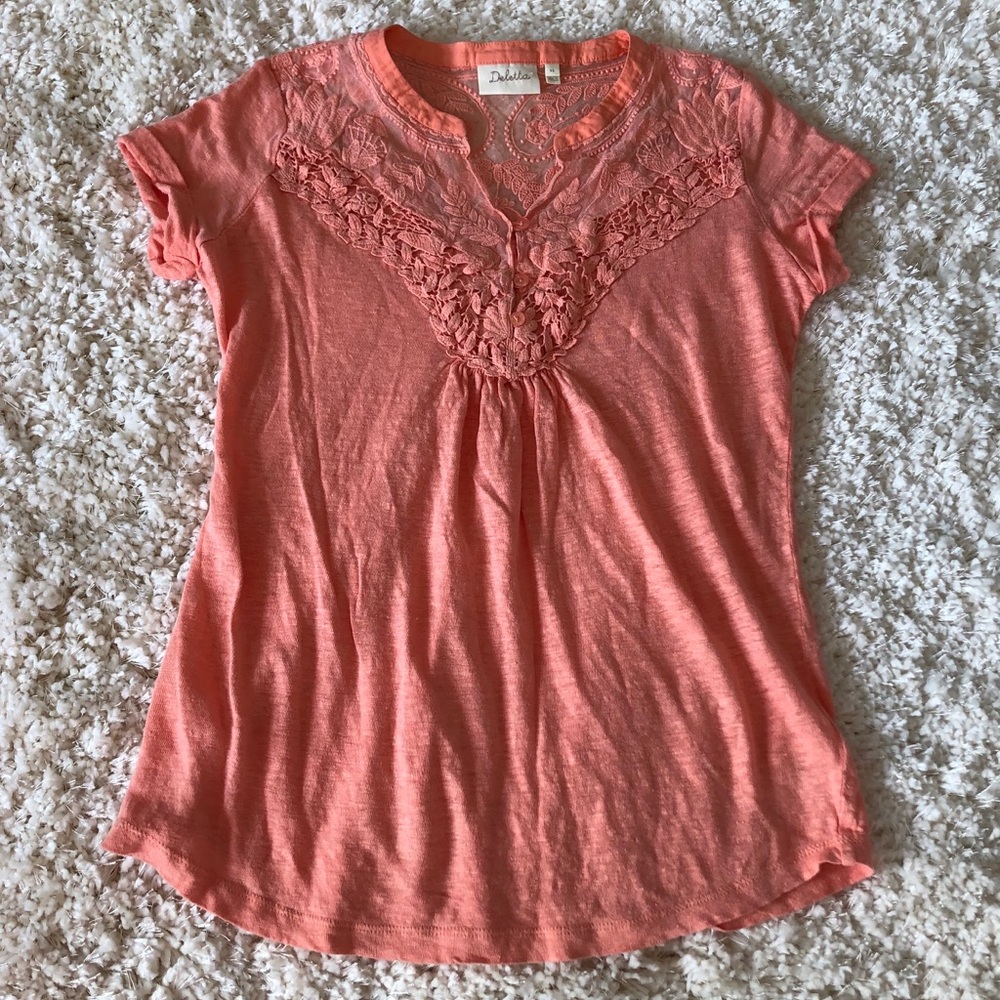 Anthro Deletta Lace Linen Blouse